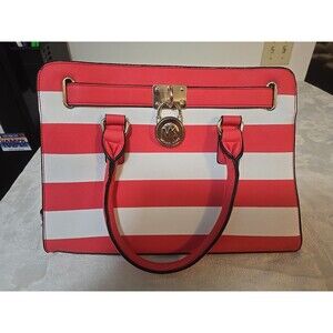 Michael Kors Red And White Striped Hamilton Bag